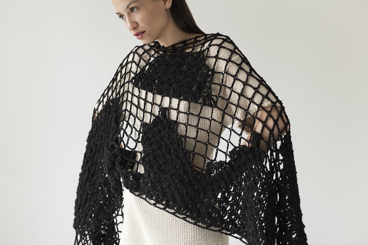 Landscape shawl, light dress raw silk, cotton ribbon, handmade, crochet, knitwear, tejidos, fibras naturales, Net SS2016, Maydi