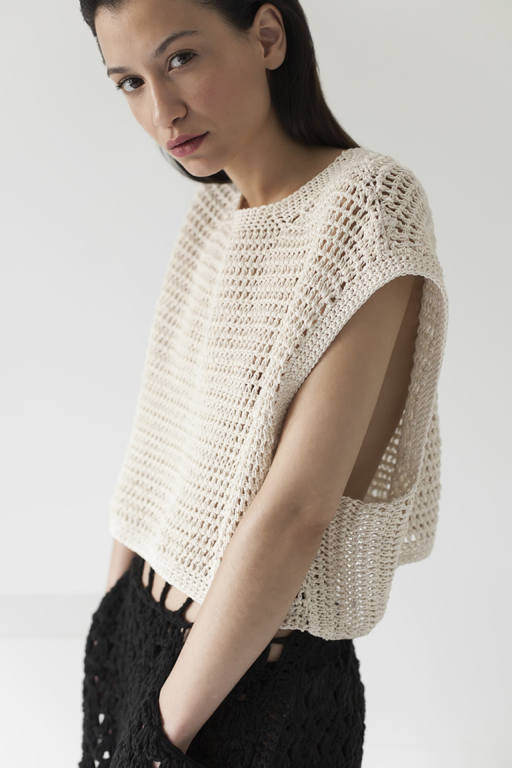 Square top, peruvian cotton, handmade, crochet, knitwear, tejidos, fibras naturales, Net SS2016, Maydi